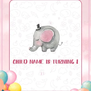 Little Elephant First Birthday Invitation
