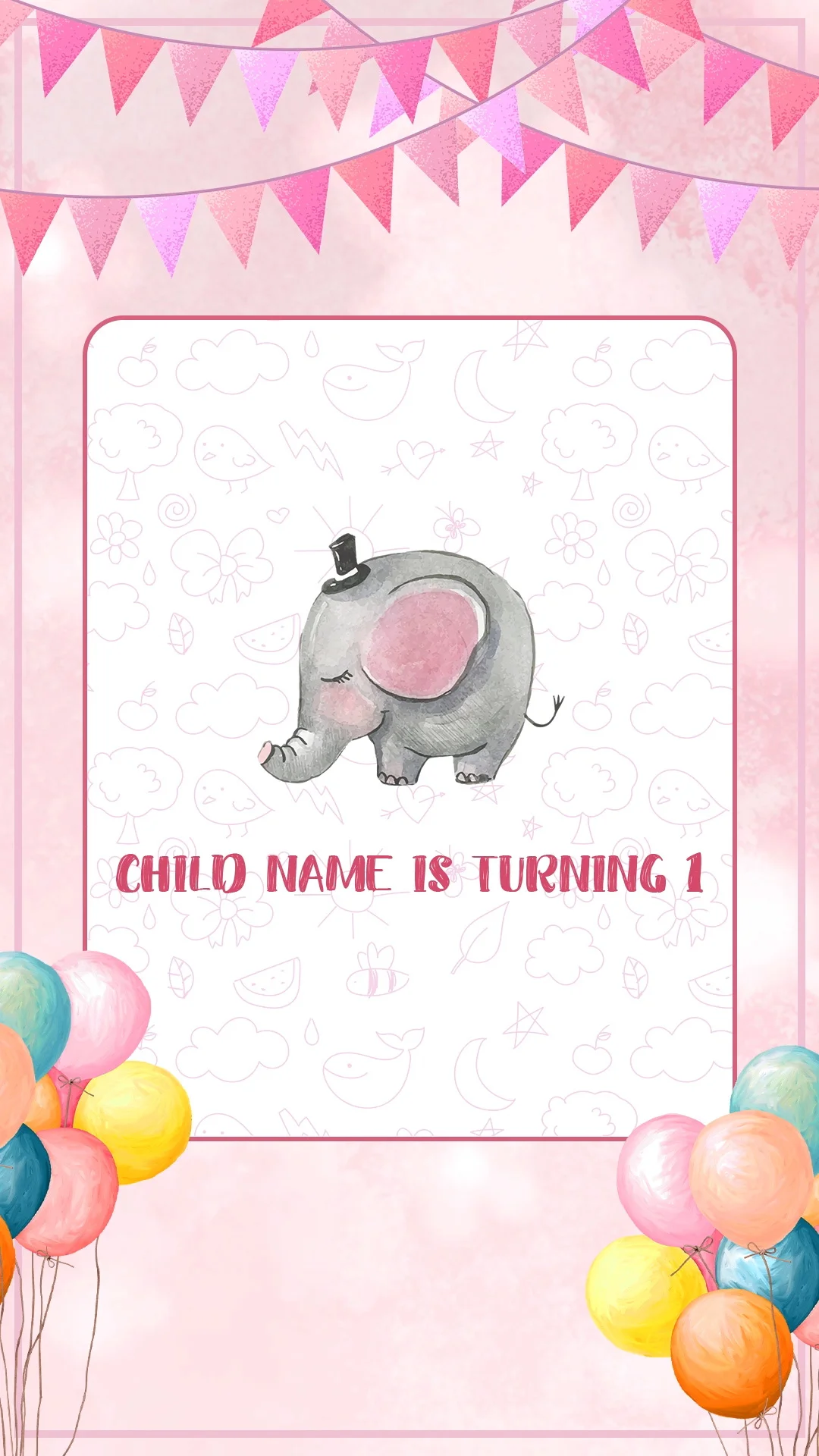 Little Elephant First Birthday Invitation